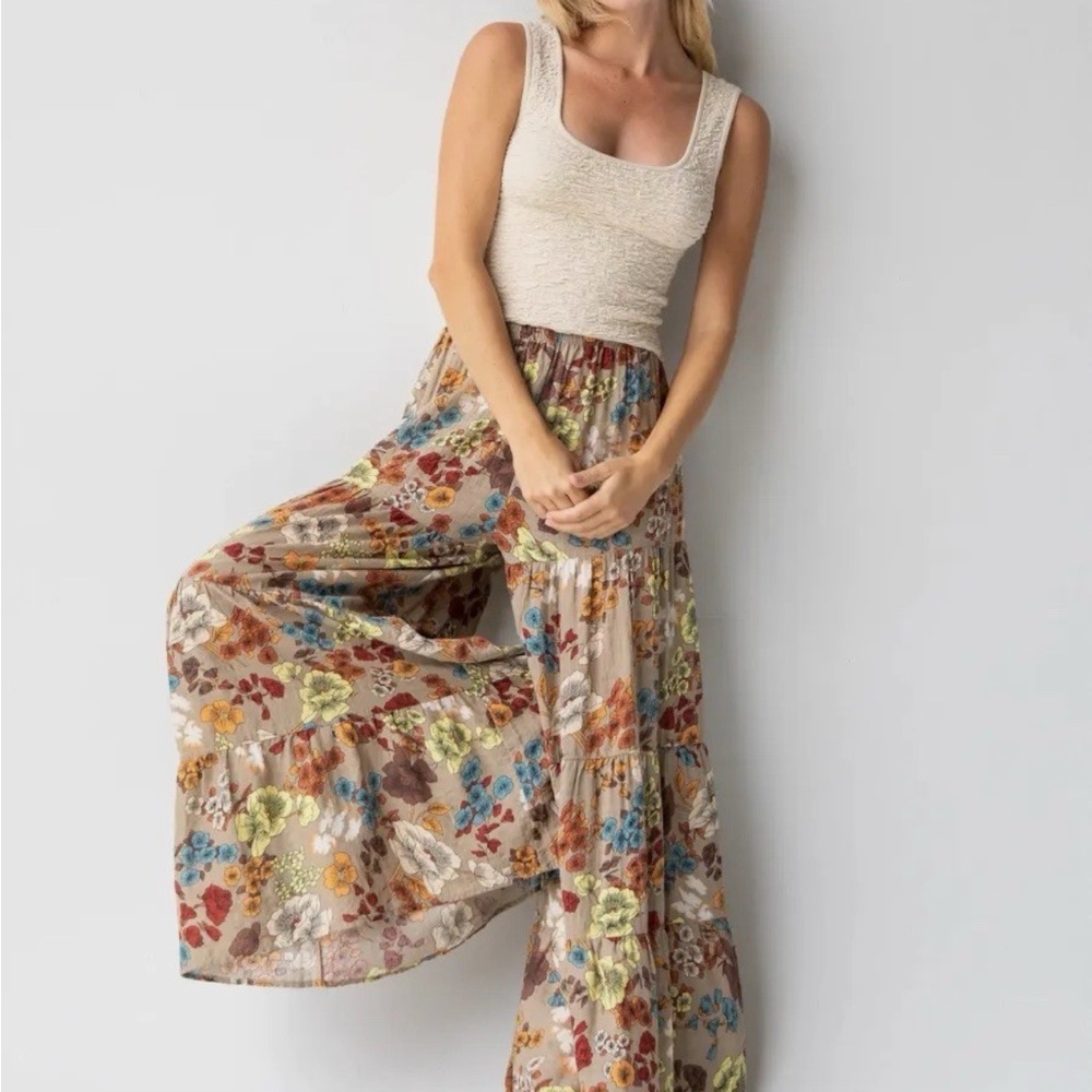 Natural Life Palazzo pants - Beige Multicolor flowers
